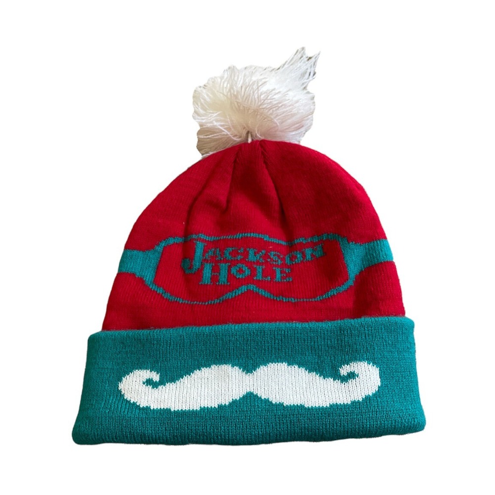 Cirque‎ Pom Beanie Jackson Hole Resort Knit Hat JH WY Ski Mustache
